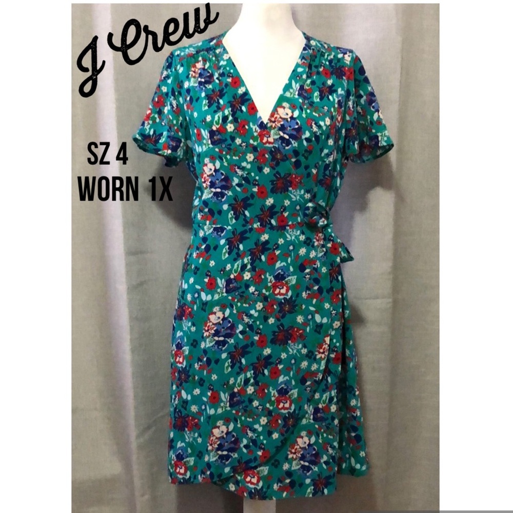 HOST PICK🎉J Crew Wrap Dress-Sz 4-Floral-Turquoise-Worn 1X